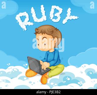 A young man coding ruby  illustration Stock Vector