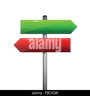 red and green blank direction signpost sign arrow left and right vector illustration EPS10 Stock Vector