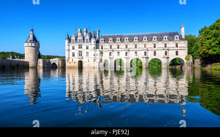 Chenonceaux, France - July 07 2017: The Renaissance Chateau de Chenonceau, built in the XVIth century, is one of the most beautiful castles of the Loi Stock Photo