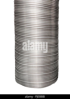 Corrugated striped metal tube. Isolated on white background Stock Photo