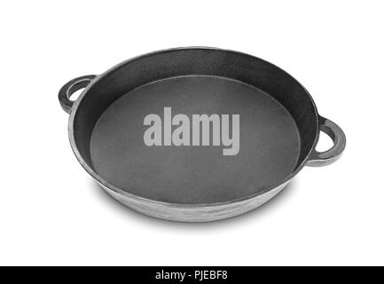 cast iron pan for paella isolated on white background Stock Photo