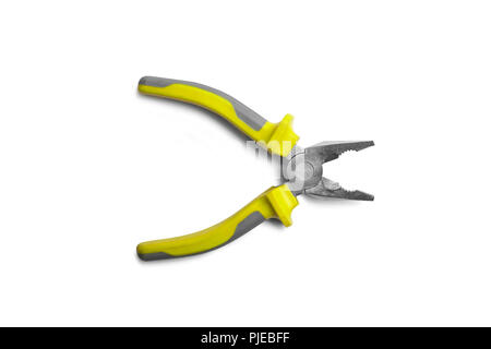 Pliers yellow and gray color isolated on white Stock Photo