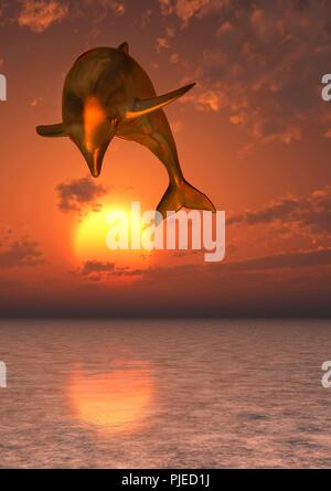 Golden Dolphin Jumping Out Of The Water Stock Photo