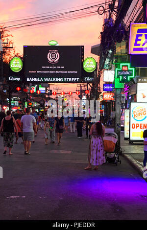 Tourists between bars, shops and restaurants on the Bangla Road, party quarters and red light quarters, Patong Beach, Phuket, Thailand, Touristen zwis Stock Photo