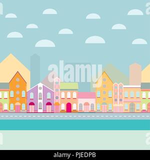 House buildings, home seamless background pattern Stock Vector