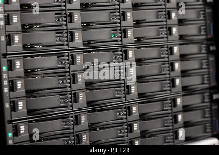 Close-up of Hard Drives In SAN At Large Datacenter Stock Photo
