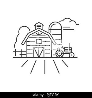 Barn and tractor on a farm Stock Vector