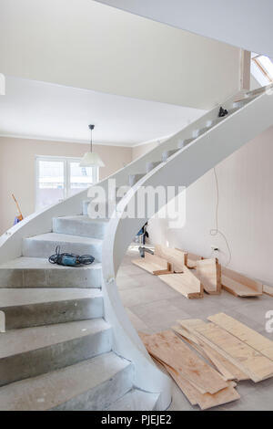 Production and installation of flax. Work of the master. Stock Photo