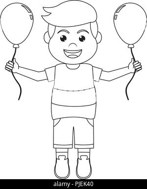 line cute boy with nice balloons design Stock Vector