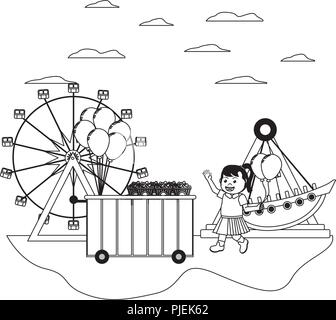 line carnival with circus and mechanical ride games Stock Vector Image ...