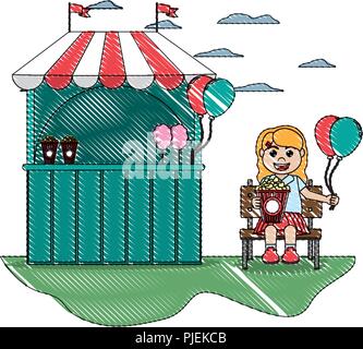 carnival shop and girl seating with balloons Stock Vector Image & Art ...