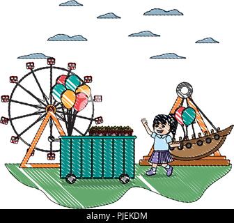 doodle mechanical ride carnival games inside star vector illustration ...