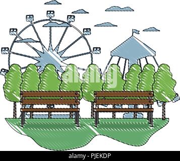 doodle mechanical ride carnival games inside star vector illustration ...