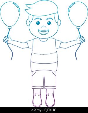 degraded line cute boy with nice balloons design Stock Vector