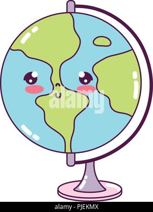 kawaii cute tender global map desk Stock Vector Art & Illustration