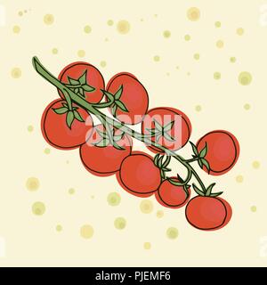 Tomatoes vector illustration. The branch of cherry vegetable. Vegetarian food. Stock Vector
