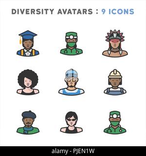 9 Avatars depicting diverse cultures, religions, and nationalities Stock Vector