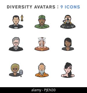 9 Avatars depicting diverse cultures, religions, and nationalities Stock Vector