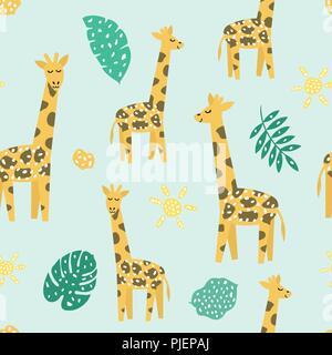 Childish seamless pattern with cute giraffe. Creative texture for fabric Stock Vector