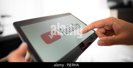 WROCLAW, POLAND - JULY 31, 2018: Youtube is most popular video service developed by Google. Stock Photo