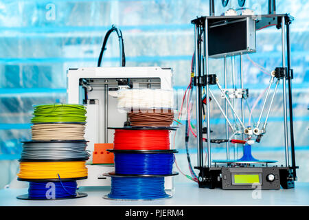 color plastic PLA and ABS filament for printing on a 3D printer Stock Photo