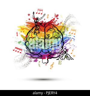 Creative human brain in front view, left hemisphere functions concept on white Stock Vector