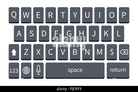 Dark smartphone keyboard on white. Mobile phone keypad mockup Stock Vector