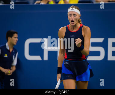 New York, USA. 6th September, 2018. Kristina Mladenovic of France in action during the doubles semifinal of the 2018 US Open Grand Slam tennis tournament. New York, USA. September 6, 2018. 6th Sep, 2018. Credit: AFP7/ZUMA Wire/Alamy Live News Stock Photo