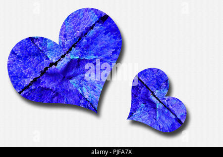 two blue hearts isolated on white background, close up Stock Photo