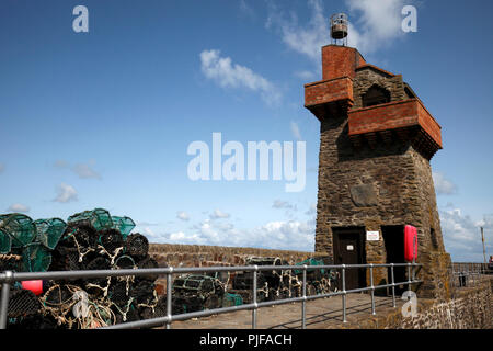 Rhenish Tower on Lynmouth harbour, on a summer day with blue skies. Stock Photo