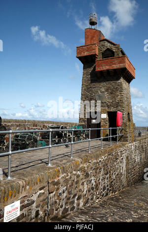 Rhenish Tower on Lynmouth harbour, on a summer day with blue skies. Stock Photo