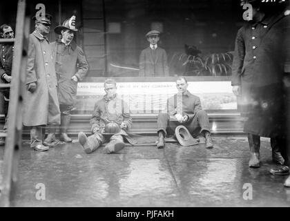 Historic image of New York City firemen after a subway fire, 1915
