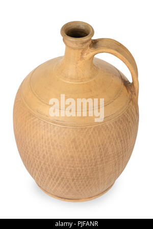 Large ceramic amphora with handle isolated on white background. Stock Photo