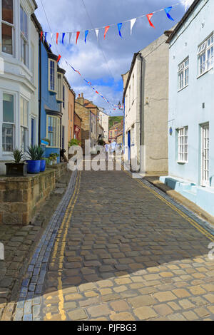 uk, england, yorkshire, staithes, high street, coble