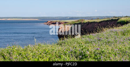 Part of Cavendish Beach is visible in the distance across New London Bay. Stock Photo