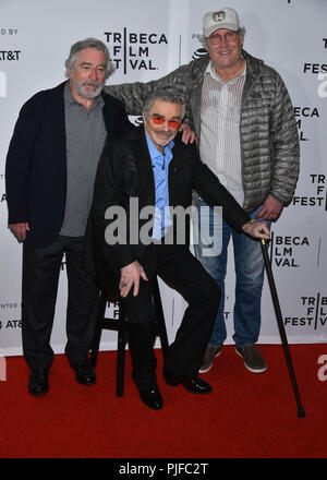 Robert De Niro, Burt Reynolds and Chevy Chase attend the 'Dog Years' Premiere during 2017 Tribeca Film Festival at Cinepolis Chelsea on April 22, 2017 Stock Photo