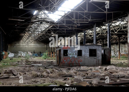 Barrack in an abandoned disused factory in Magdeburg Stock Photo