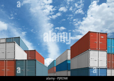 export or import shipping cargo containers stacks under sky Stock Photo