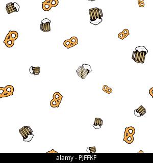 Beer and bretzel pattern seamless. Vector illustration. Isolated white background. Stock Vector