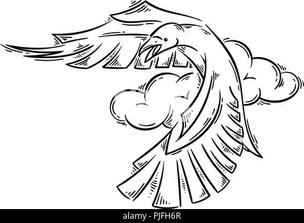 Raven in abstract tattoo style. Cartoon vector illustration for prints and coloring books. Stock Vector