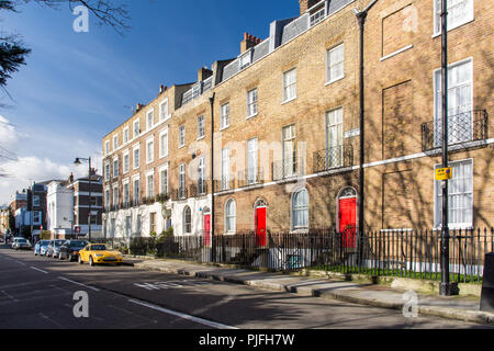 London, England, UK - February 12, 2018: Terraces of traditional town houses line residential streets in the Canonbury neighbourhood of Islington, Nor Stock Photo