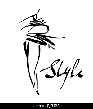 Fashion girl sketch hand drawn , stylized silhouettes isolated. Vector fashion illustration hand drawn. Stock Photo