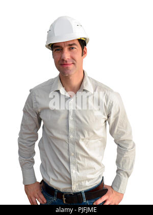 portrait isolated friendly architect on white background Stock Photo