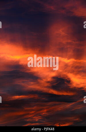 Vivid colored mystic sky, dark silhouette, ray of lights. Stock Photo