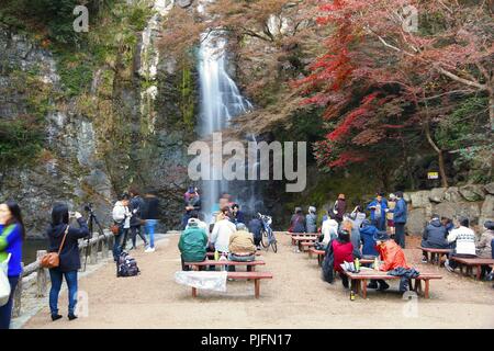 MINOO, JAPAN - NOVEMBER 22, 2016: People visit Meiji no Mori Mino Quasi-National Park near Osaka, Japan. The park is known for its spectacular autumn  Stock Photo