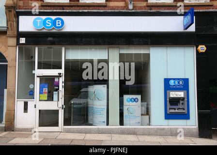 SHEFFIELD, UK - JULY 10, 2016: TSB Bank branch in Sheffield, Yorkshire, UK. The bank is a subsidiary of the Sabadell Group from Spain. Stock Photo