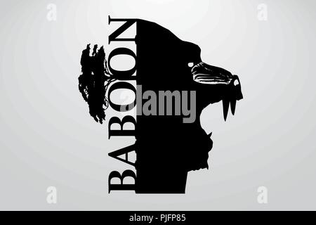 Silhouette of a baboon. Background and text on a separate layer, color can be changed in one click. Stock Vector