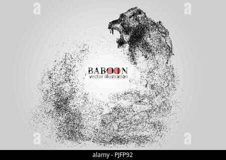 Silhouette of a baboon from particles. Background and text on a separate layer, color can be changed in one click. Stock Vector