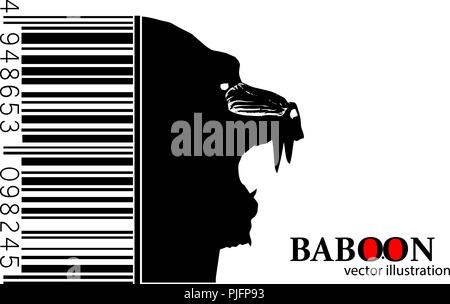 Silhouette of a baboon. Background and text on a separate layer, color can be changed in one click. Stock Vector