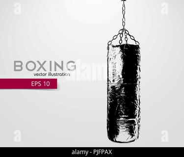 Punching bag silhouette. Background and text on a separate layer, color can be changed in one click. Boxer. Boxing. Punching bag silhouette Stock Vector